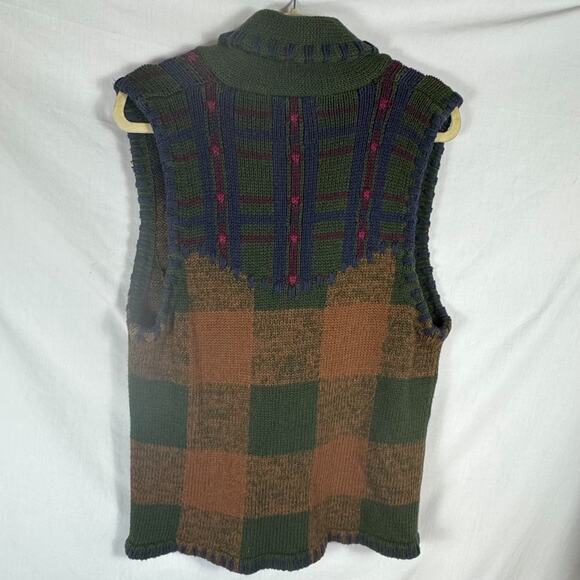 Vintage 90s Gina Peters Knit Plaid Embroidered Button Sweater Vest Size Medium - Picture 7 of 14